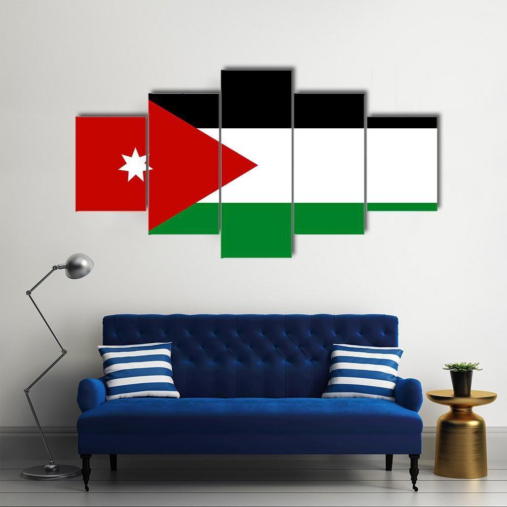 Jordan Flag Canvas Wall Art-5 Star-Gallery Wrap-62" x 32"-Tiaracle