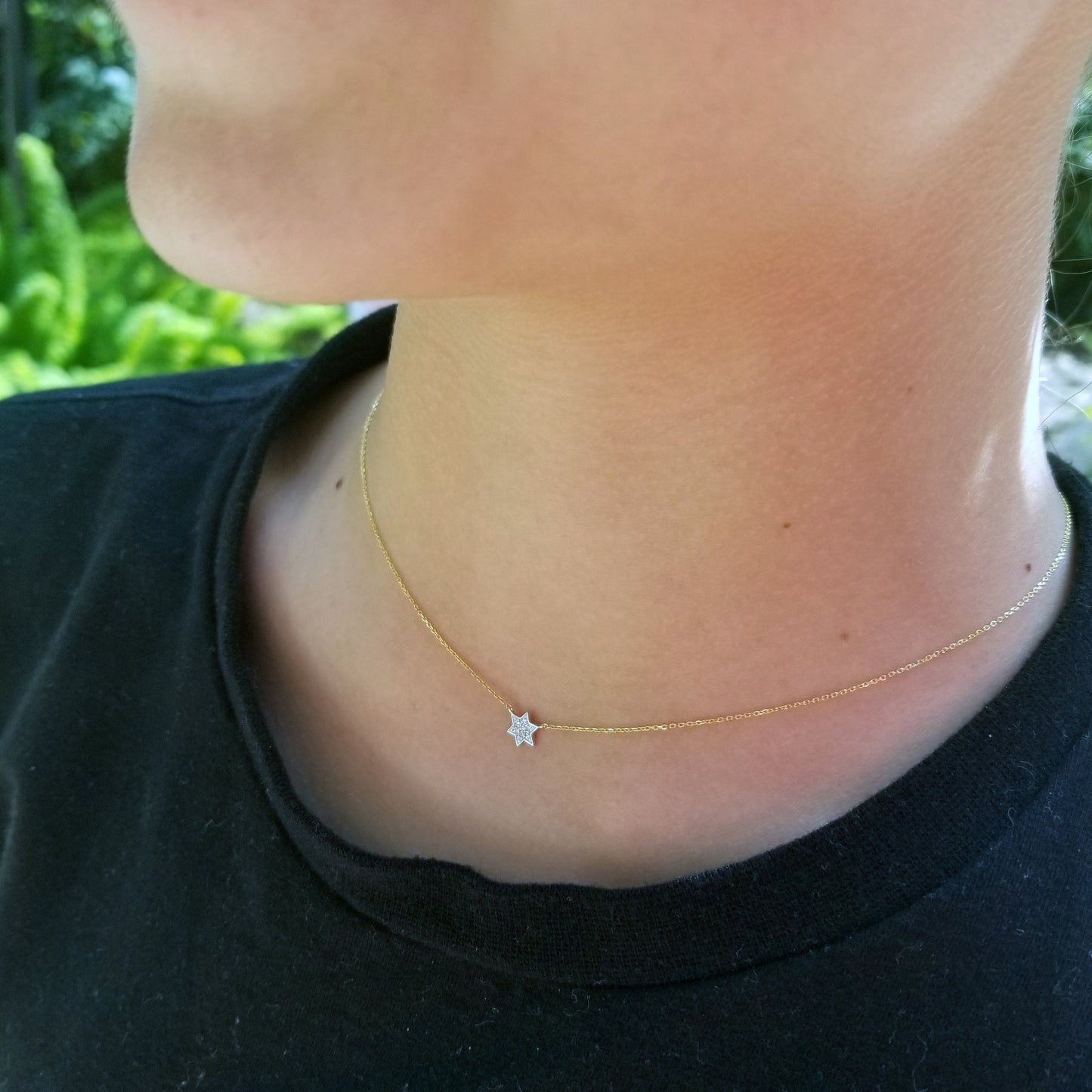 Zierliche jüdische Sternkette aus 14 Karat Gold