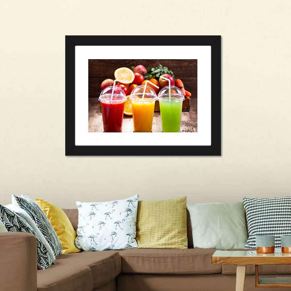 Juices With Fruits Canvas Wall Art-3 Horizontal-Gallery Wrap-25" x 16"-Tiaracle