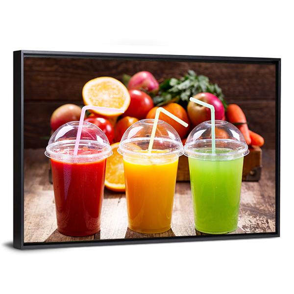 Juices With Fruits Canvas Wall Art-3 Horizontal-Gallery Wrap-25" x 16"-Tiaracle