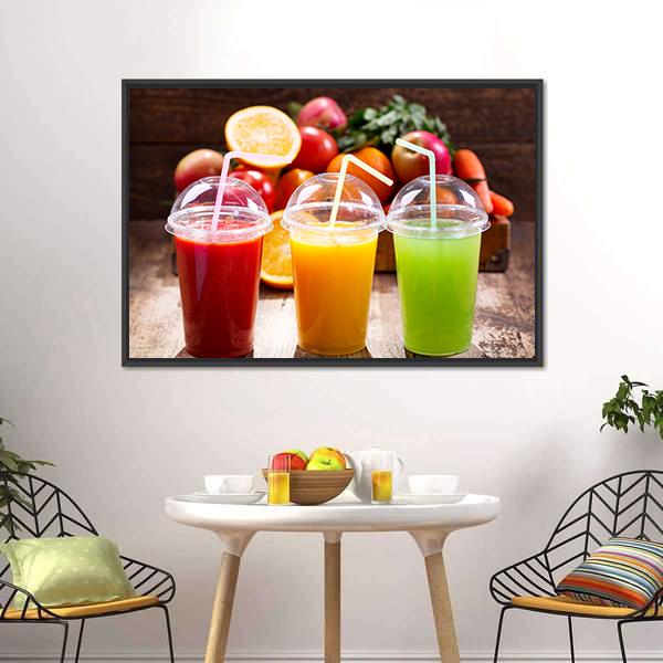 Juices With Fruits Canvas Wall Art-3 Horizontal-Gallery Wrap-25" x 16"-Tiaracle