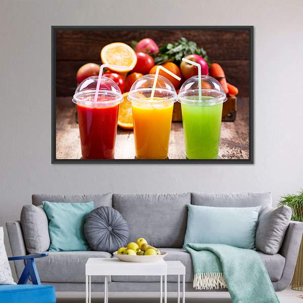 Juices With Fruits Canvas Wall Art-3 Horizontal-Gallery Wrap-25" x 16"-Tiaracle