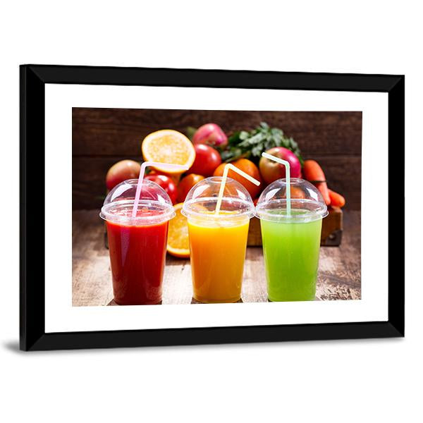 Juices With Fruits Canvas Wall Art-3 Horizontal-Gallery Wrap-25" x 16"-Tiaracle