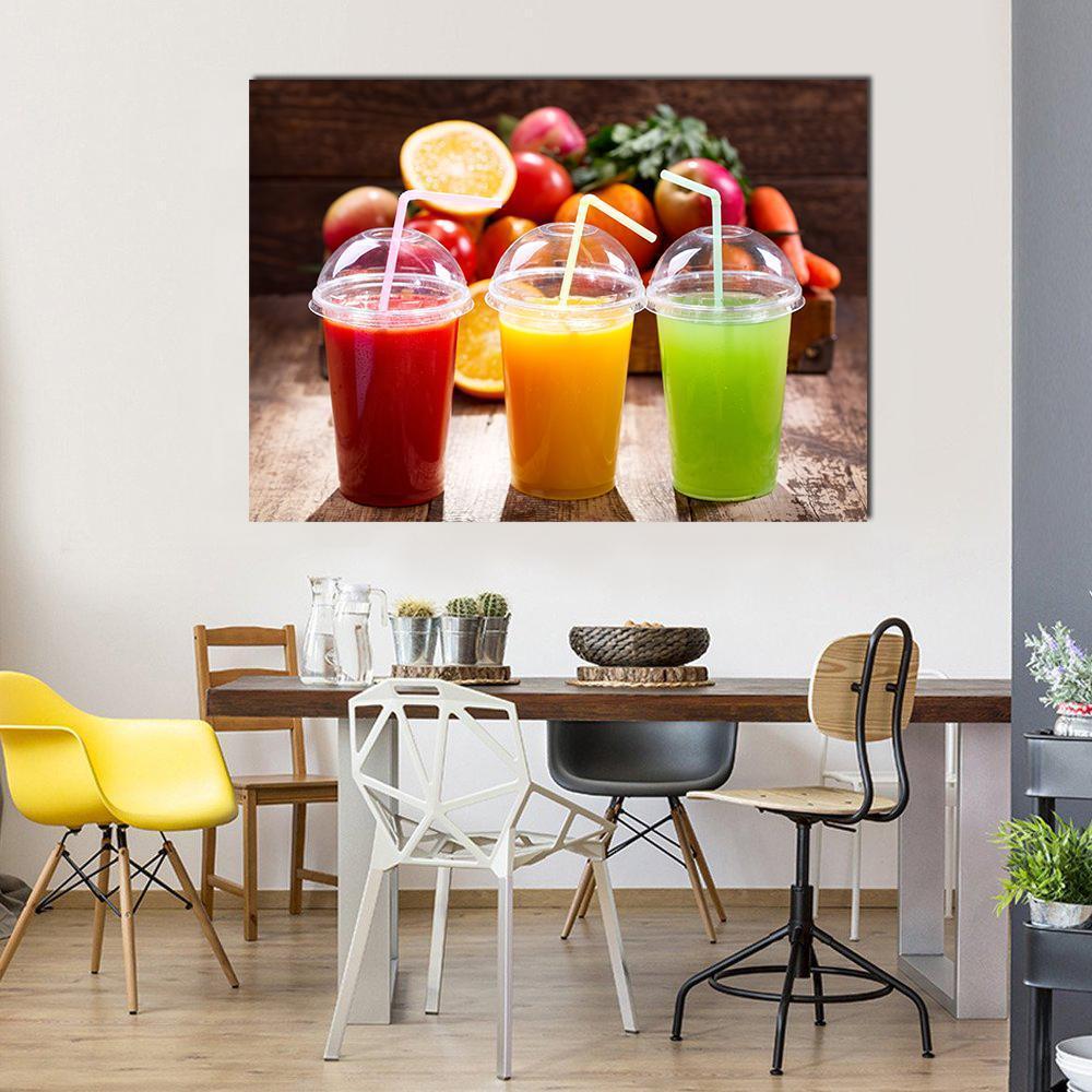 Juices With Fruits Canvas Wall Art-1 Piece-Gallery Wrap-48" x 32"-Tiaracle