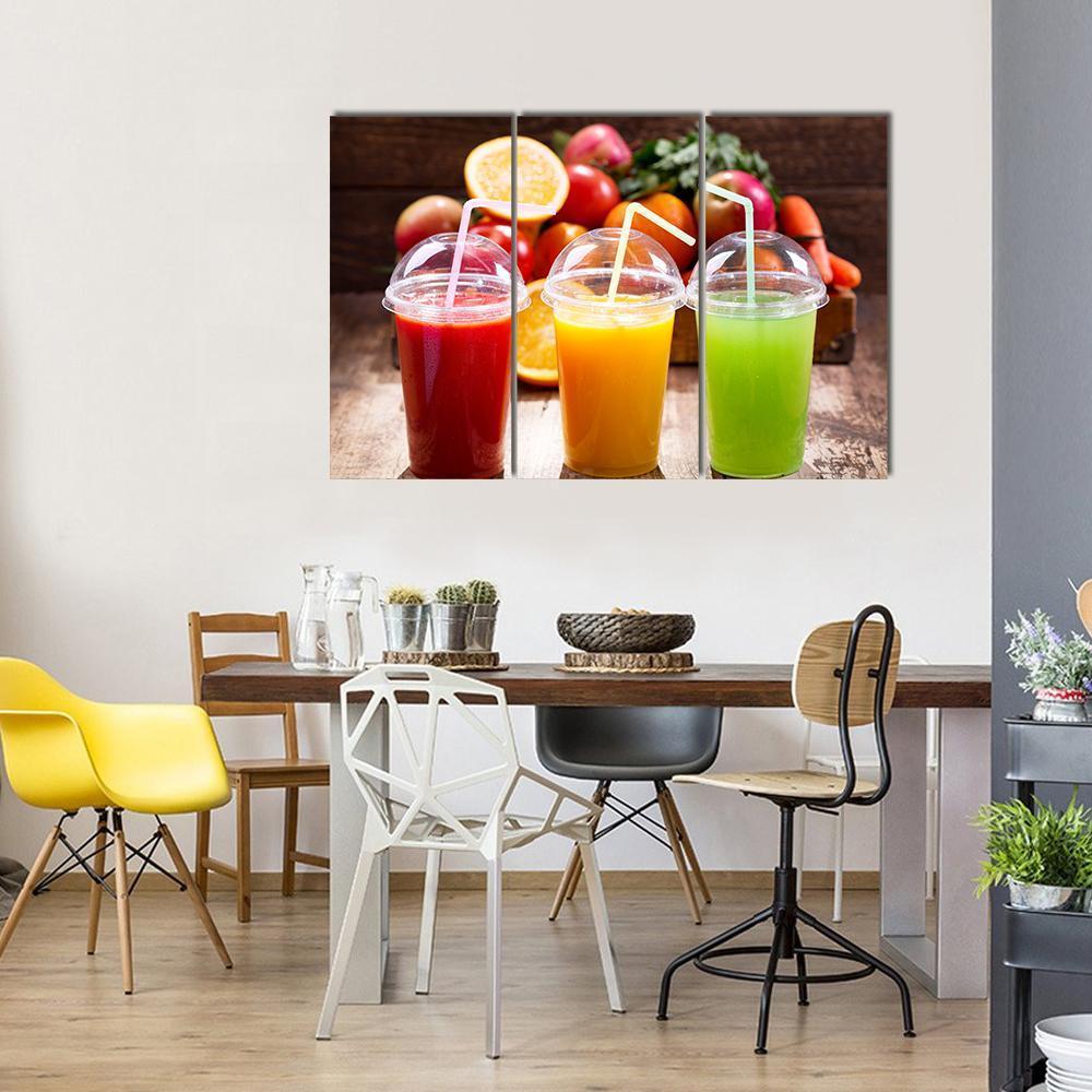 Juices With Fruits Canvas Wall Art-3 Horizontal-Gallery Wrap-37" x 24"-Tiaracle