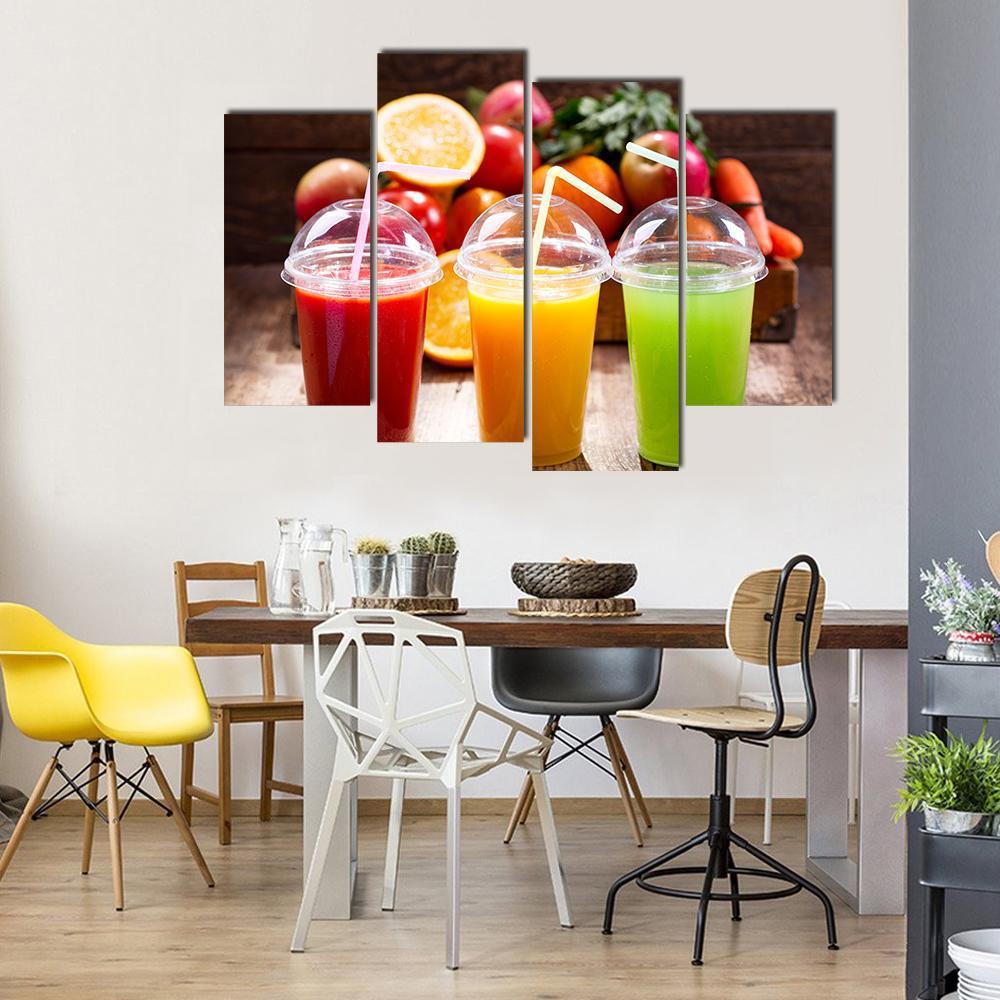 Juices With Fruits Canvas Wall Art-4 Pop-Gallery Wrap-50" x 32"-Tiaracle