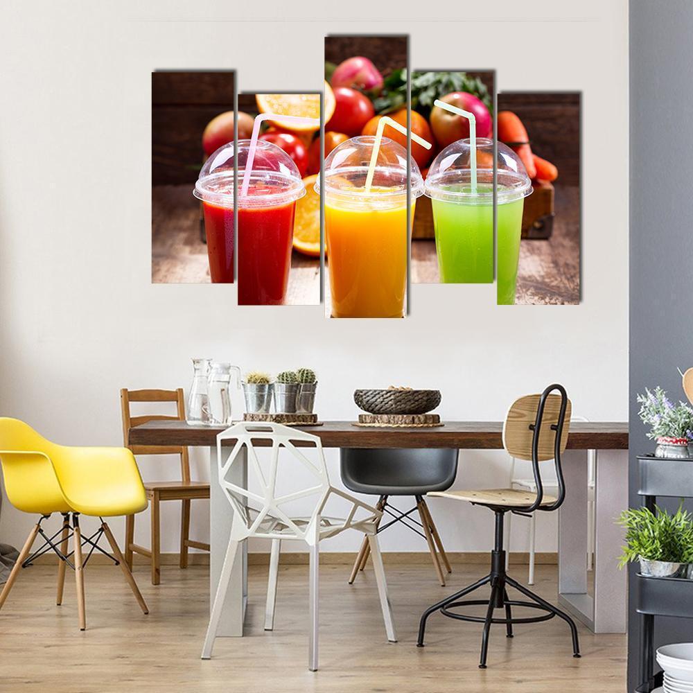 Juices With Fruits Canvas Wall Art-5 Pop-Gallery Wrap-47" x 32"-Tiaracle