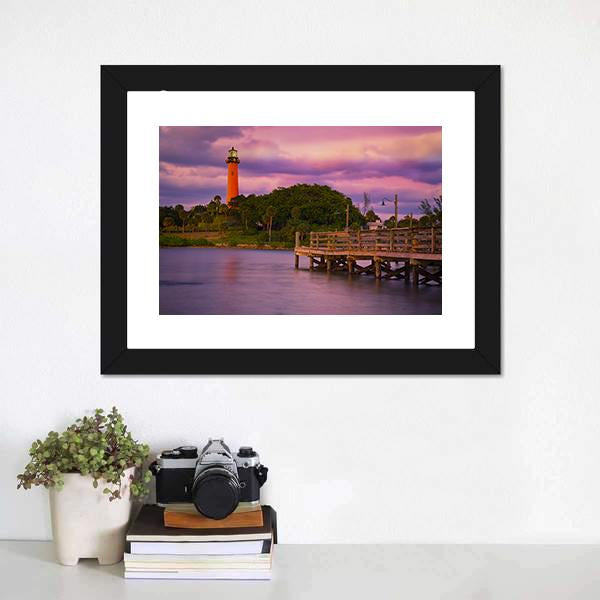 Jupiter Inlet Lighthouse Canvas Wall Art-1 Piece-Framed Print-20" x 16"-Tiaracle