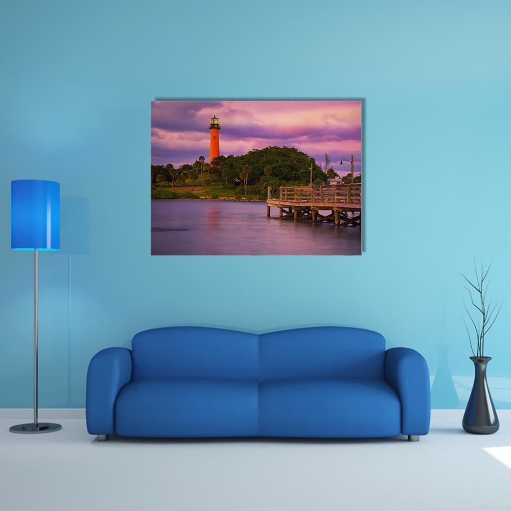 Jupiter Inlet Lighthouse Canvas Wall Art-1 Piece-Gallery Wrap-48" x 32"-Tiaracle