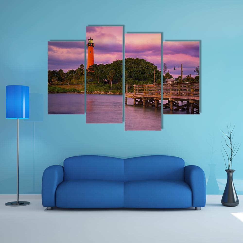 Jupiter Inlet Lighthouse Canvas Wall Art-4 Pop-Gallery Wrap-50" x 32"-Tiaracle