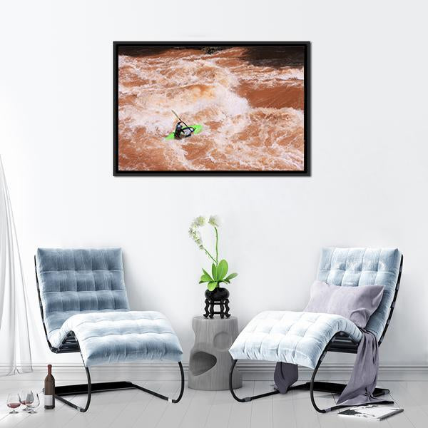 Kayak In River Canvas Wall Art-1 Piece-Floating Frame-24" x 16"-Tiaracle