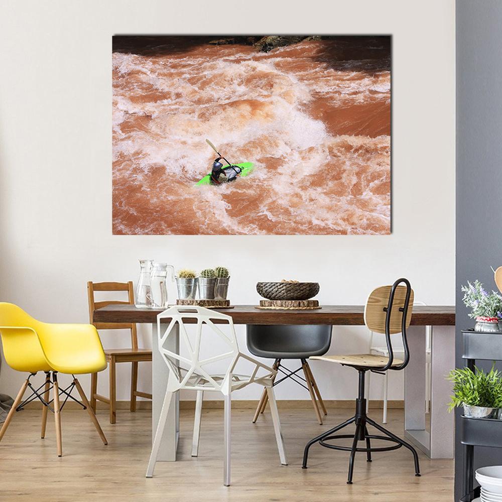 Kayak In River Canvas Wall Art-1 Piece-Gallery Wrap-48" x 32"-Tiaracle