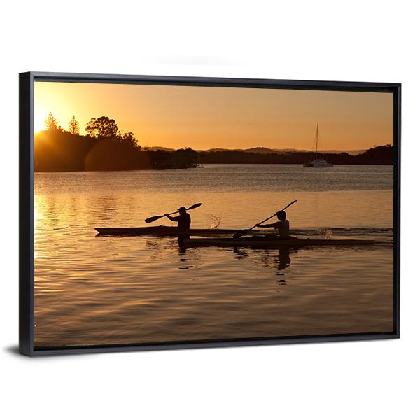 Kayak In Sea At Sunset Canvas Wall Art-3 Horizontal-Gallery Wrap-25" x 16"-Tiaracle