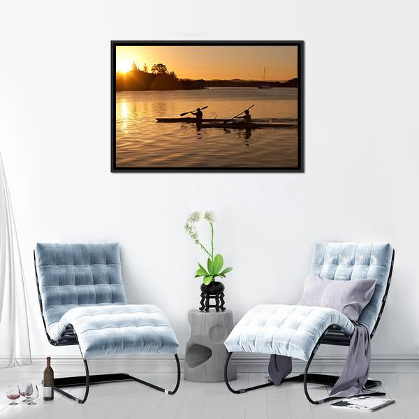 Kayak In Sea At Sunset Canvas Wall Art-1 Piece-Floating Frame-24" x 16"-Tiaracle