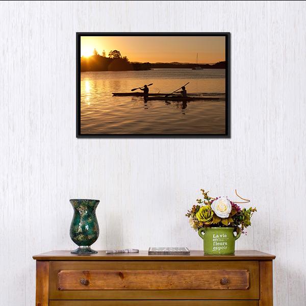 Kayak In Sea At Sunset Canvas Wall Art-3 Horizontal-Gallery Wrap-25" x 16"-Tiaracle