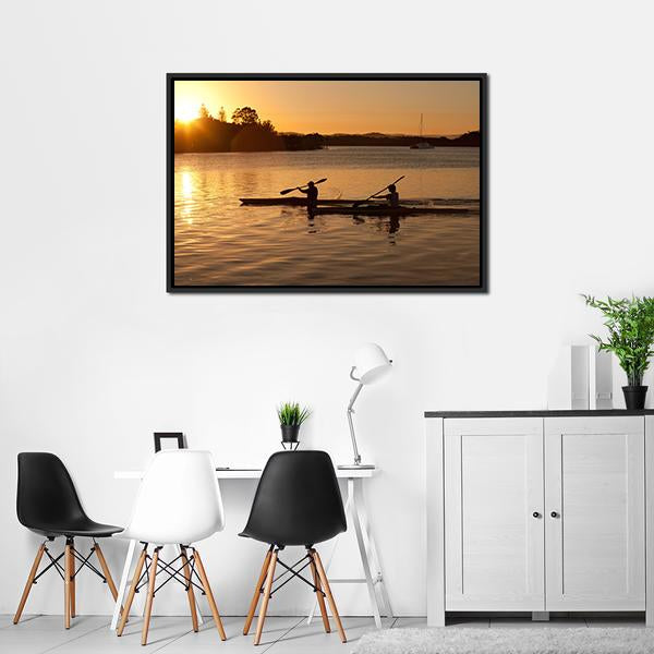 Kayak In Sea At Sunset Canvas Wall Art-3 Horizontal-Gallery Wrap-25" x 16"-Tiaracle