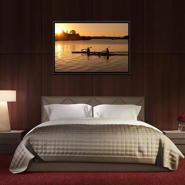 Kayak In Sea At Sunset Canvas Wall Art-3 Horizontal-Gallery Wrap-25" x 16"-Tiaracle