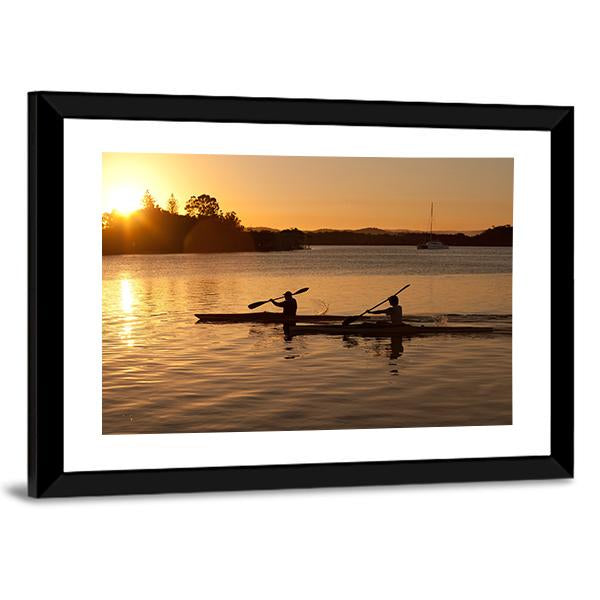 Kayak In Sea At Sunset Canvas Wall Art-3 Horizontal-Gallery Wrap-25" x 16"-Tiaracle