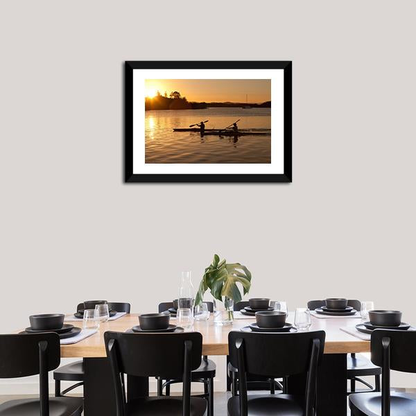 Kayak In Sea At Sunset Canvas Wall Art-1 Piece-Framed Print-20" x 16"-Tiaracle