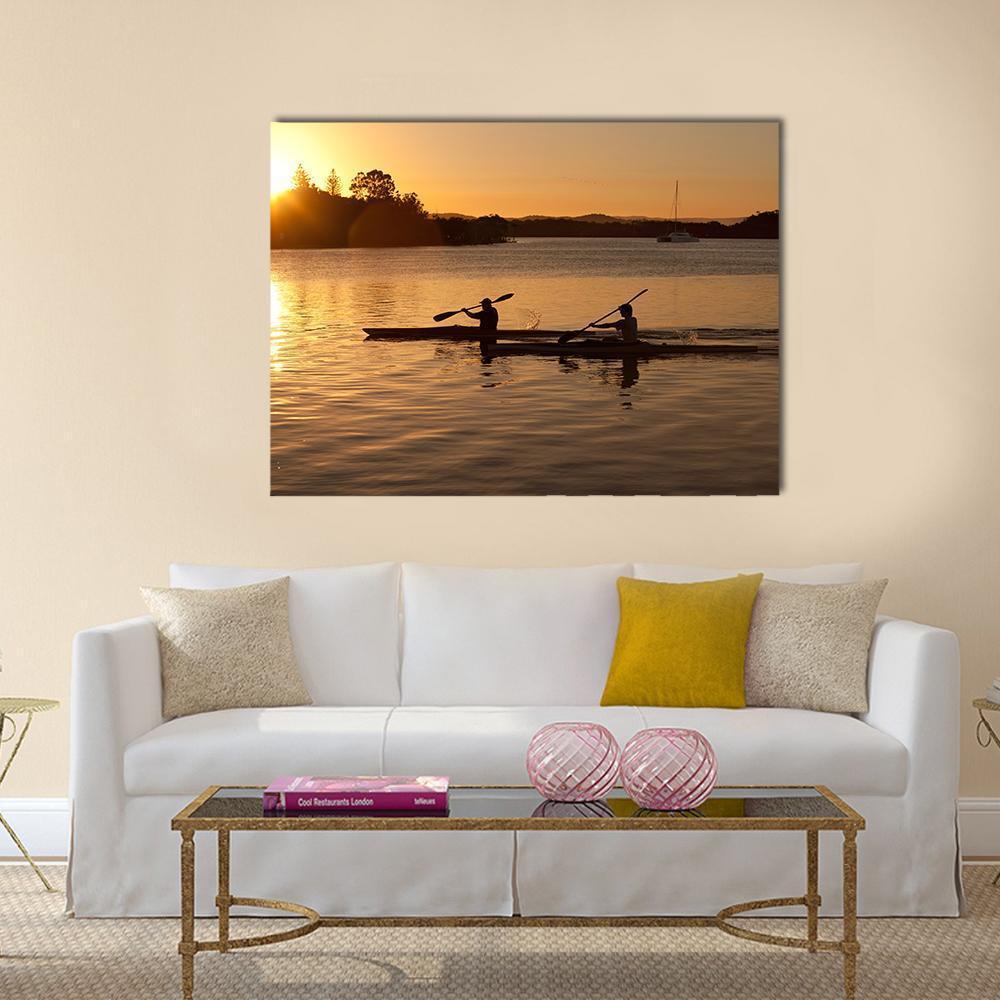 Kayak In Sea At Sunset Canvas Wall Art-1 Piece-Gallery Wrap-48" x 32"-Tiaracle