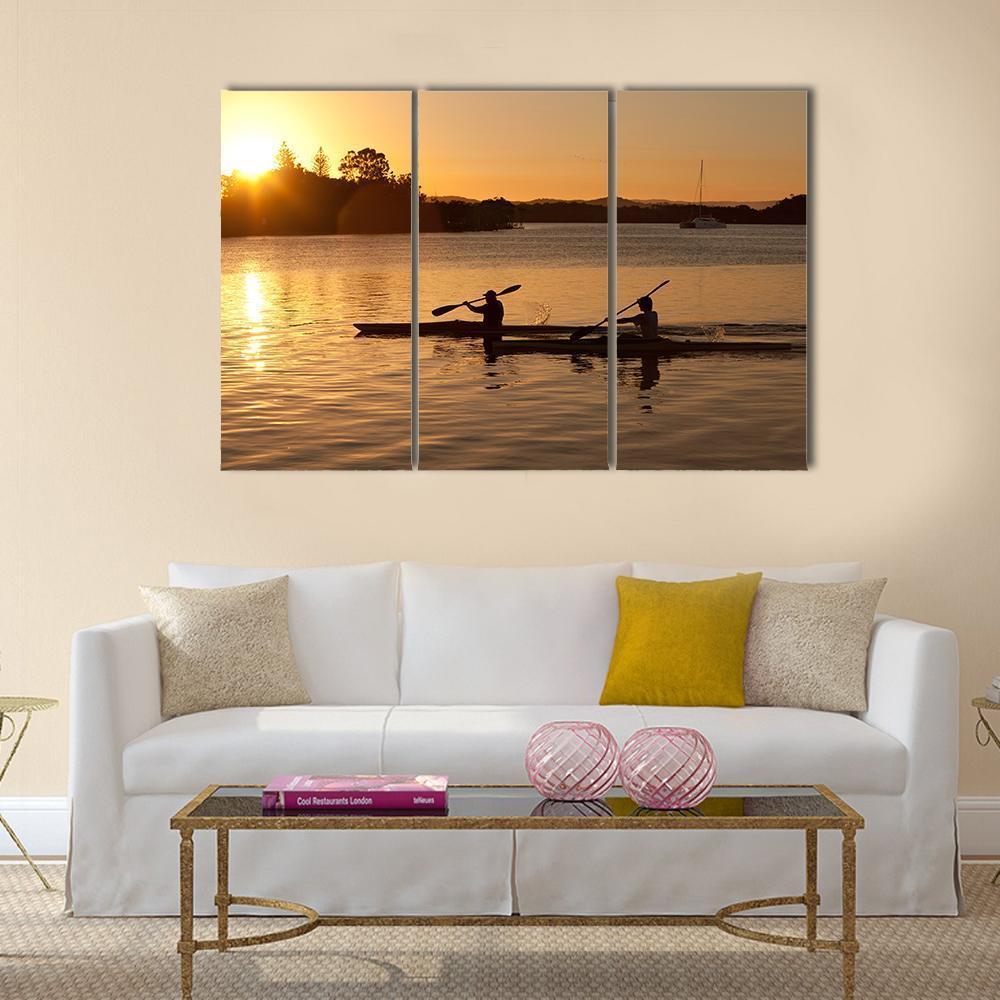 Kayak In Sea At Sunset Canvas Wall Art-3 Horizontal-Gallery Wrap-37" x 24"-Tiaracle