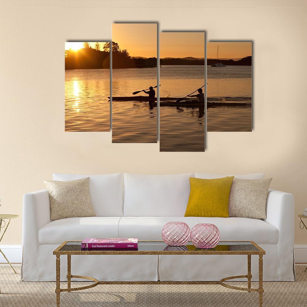 Kayak In Sea At Sunset Canvas Wall Art-4 Pop-Gallery Wrap-50" x 32"-Tiaracle