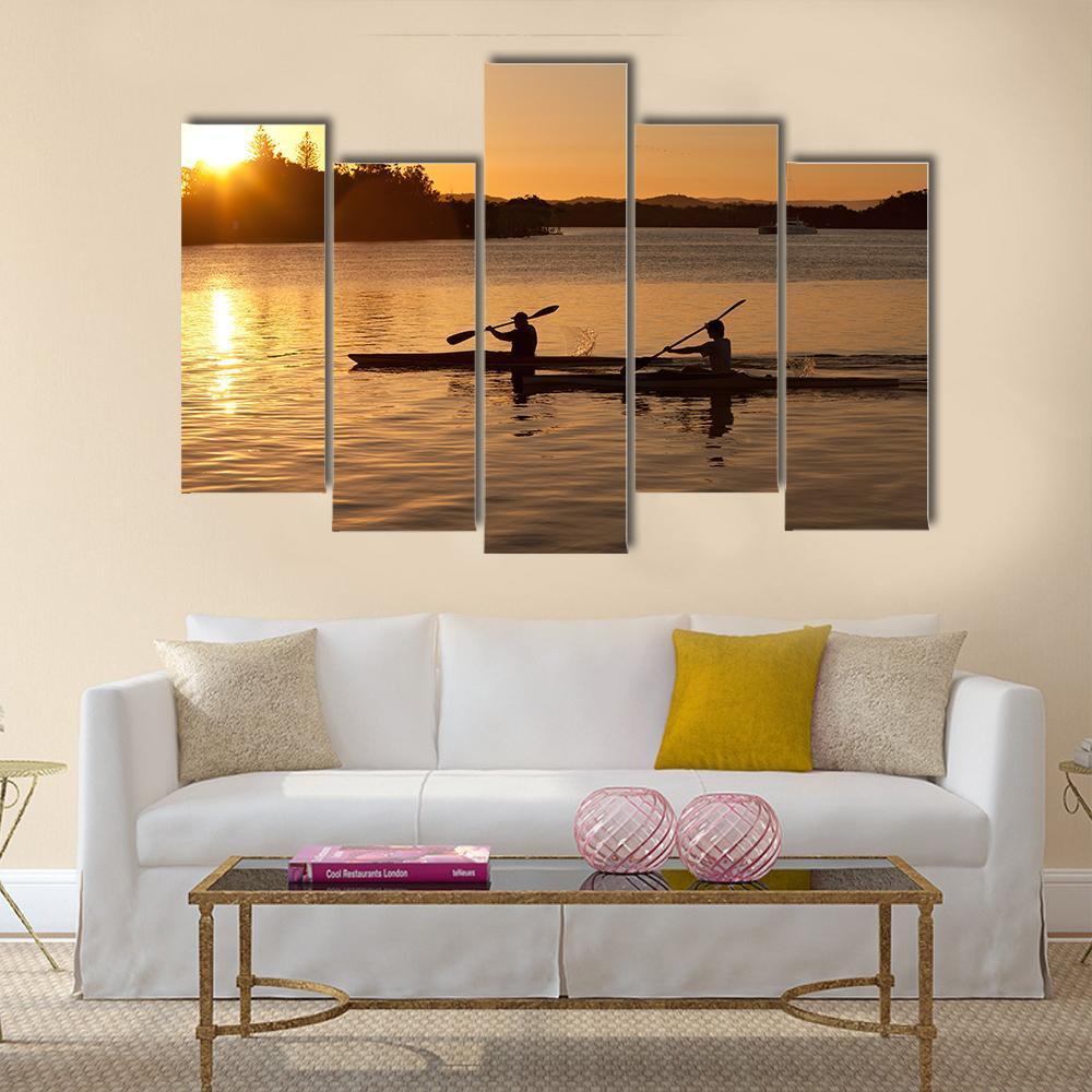 Kayak In Sea At Sunset Canvas Wall Art-5 Pop-Gallery Wrap-47" x 32"-Tiaracle