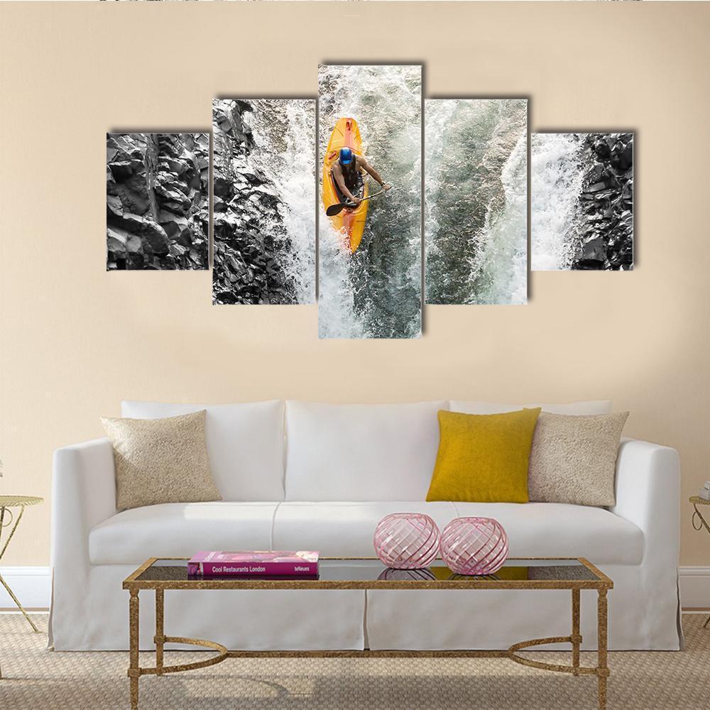 Kayaker In Diving Position Canvas Wall Art-5 Star-Gallery Wrap-62" x 32"-Tiaracle