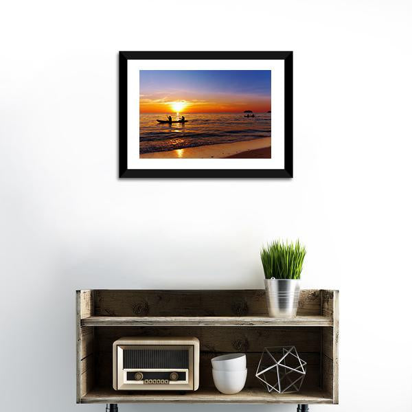 Kayakers At Sunset Canvas Wall Art-3 Horizontal-Gallery Wrap-25" x 16"-Tiaracle