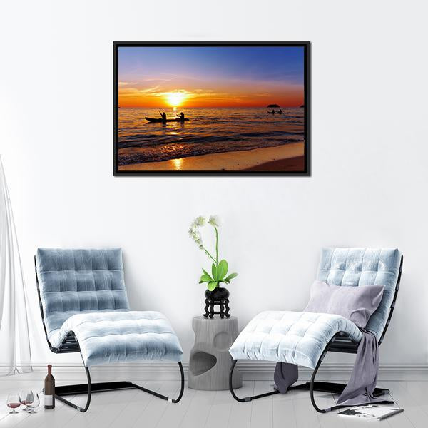 Kayakers At Sunset Canvas Wall Art-1 Piece-Floating Frame-24" x 16"-Tiaracle