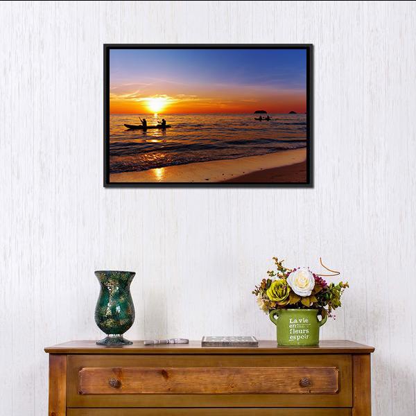 Kayakers At Sunset Canvas Wall Art-3 Horizontal-Gallery Wrap-25" x 16"-Tiaracle