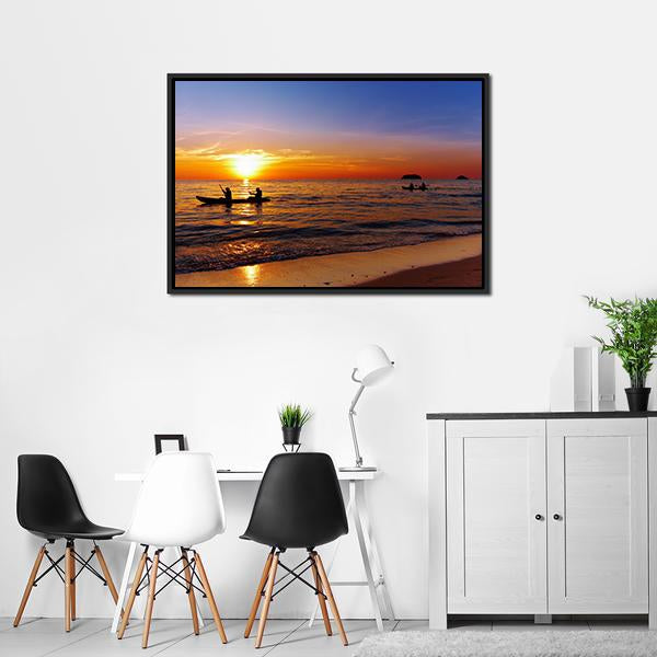 Kayakers At Sunset Canvas Wall Art-3 Horizontal-Gallery Wrap-25" x 16"-Tiaracle