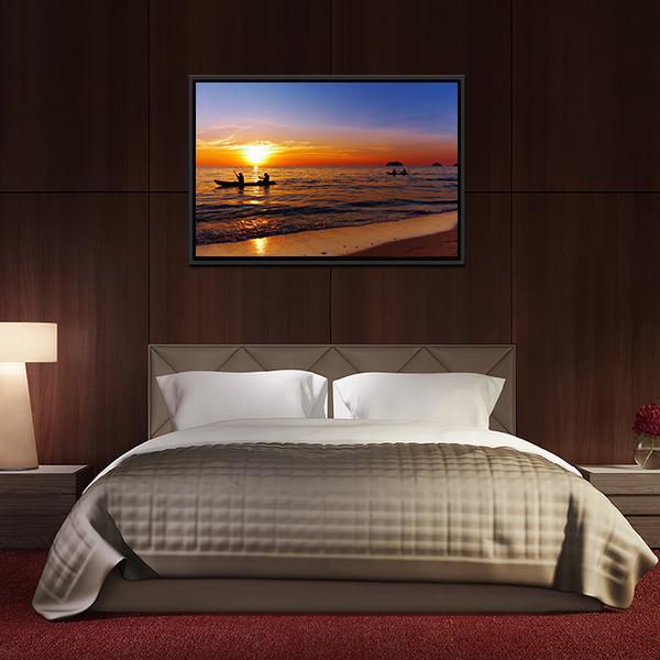 Kayakers At Sunset Canvas Wall Art-3 Horizontal-Gallery Wrap-25" x 16"-Tiaracle