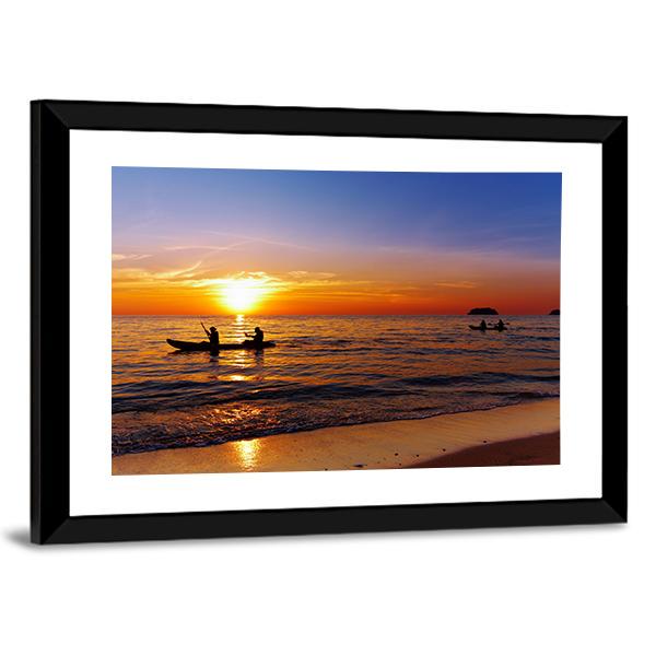 Kayakers At Sunset Canvas Wall Art-3 Horizontal-Gallery Wrap-25" x 16"-Tiaracle