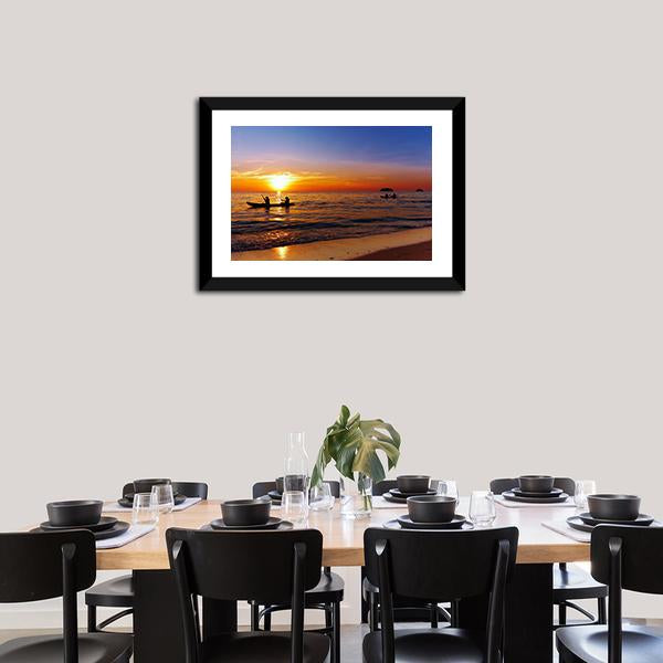 Kayakers At Sunset Canvas Wall Art-1 Piece-Framed Print-20" x 16"-Tiaracle