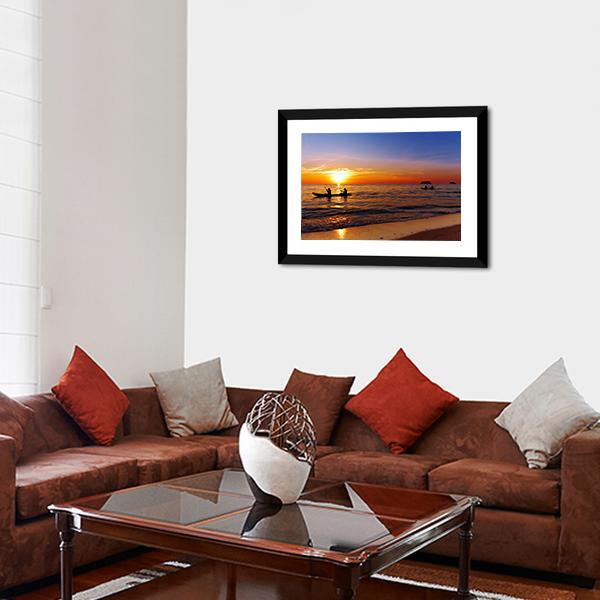 Kayakers At Sunset Canvas Wall Art-3 Horizontal-Gallery Wrap-25" x 16"-Tiaracle