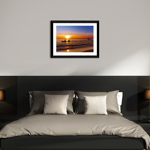 Kayakers At Sunset Canvas Wall Art-3 Horizontal-Gallery Wrap-25" x 16"-Tiaracle