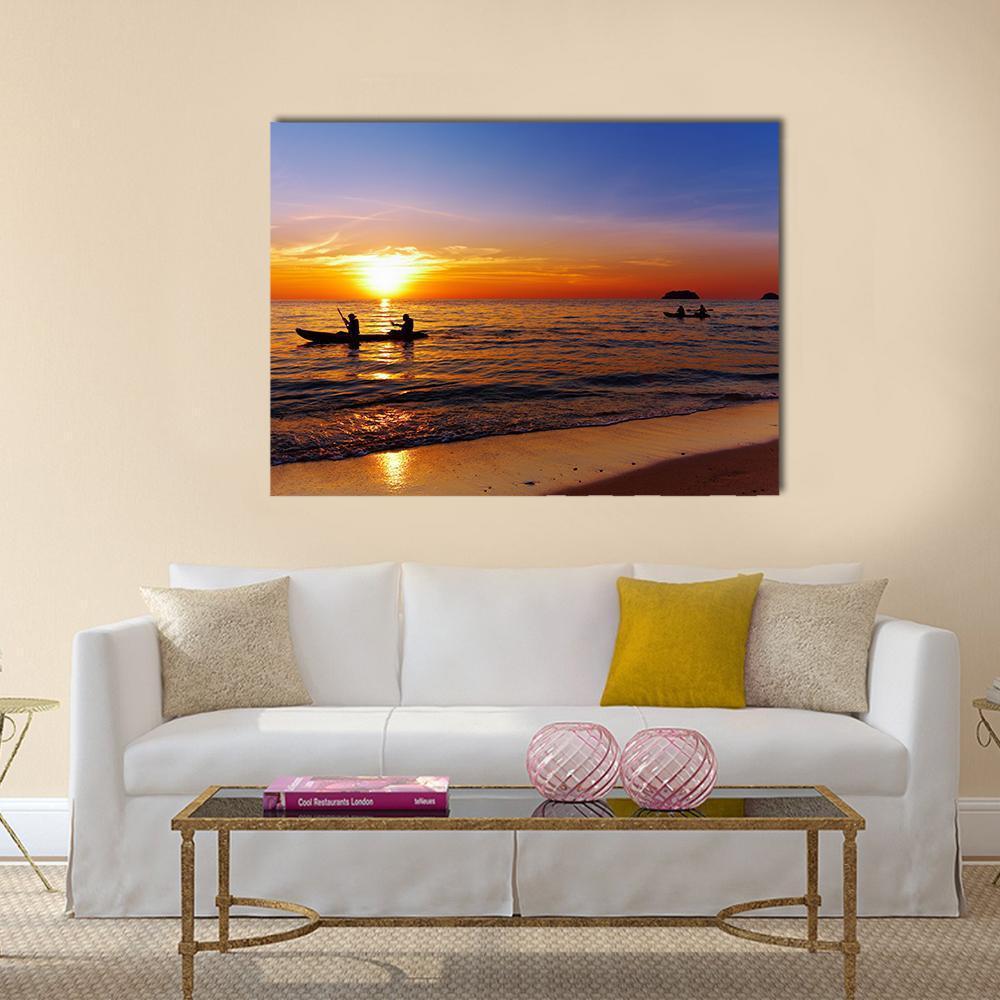 Kayakers At Sunset Canvas Wall Art-1 Piece-Gallery Wrap-48" x 32"-Tiaracle