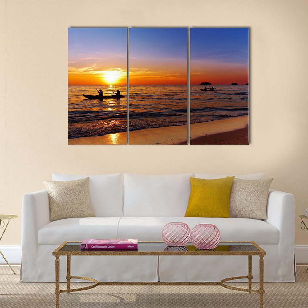 Kayakers At Sunset Canvas Wall Art-3 Horizontal-Gallery Wrap-37" x 24"-Tiaracle