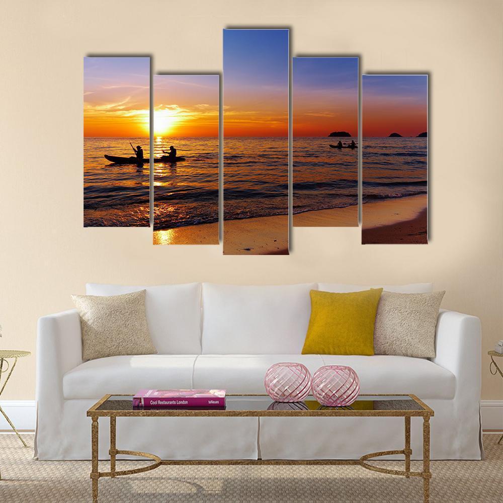 Kayakers At Sunset Canvas Wall Art-5 Pop-Gallery Wrap-47" x 32"-Tiaracle