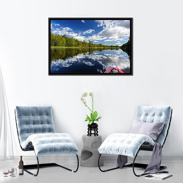 Kayaking At Northern Rivers Canvas Wall Art-1 Piece-Floating Frame-24" x 16"-Tiaracle