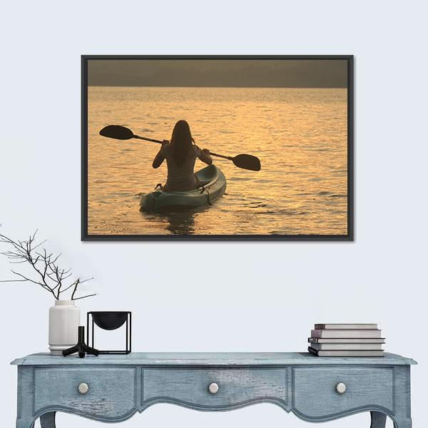 Kayaking At Sunrise Canvas Wall Art-1 Piece-Floating Frame-24" x 16"-Tiaracle