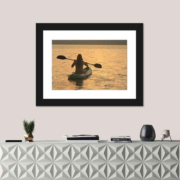 Kayaking At Sunrise Canvas Wall Art-1 Piece-Framed Print-20" x 16"-Tiaracle