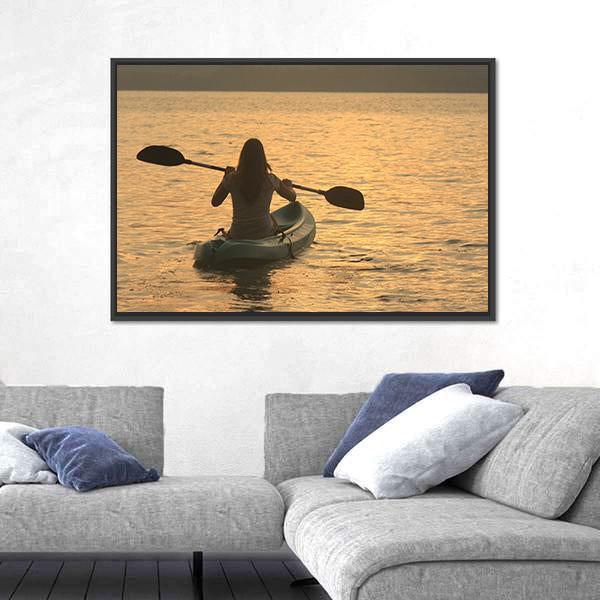 Kayaking At Sunrise Canvas Wall Art-3 Horizontal-Gallery Wrap-25" x 16"-Tiaracle