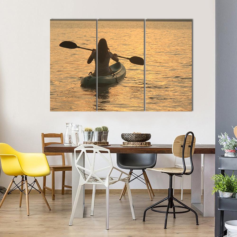 Kayaking At Sunrise Canvas Wall Art-3 Horizontal-Gallery Wrap-37" x 24"-Tiaracle