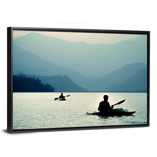 Kayaking At Sunset Canvas Wall Art-3 Horizontal-Gallery Wrap-25" x 16"-Tiaracle