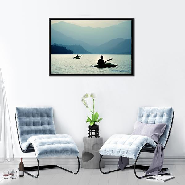 Kayaking At Sunset Canvas Wall Art-1 Piece-Floating Frame-24" x 16"-Tiaracle