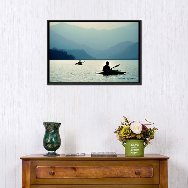 Kayaking At Sunset Canvas Wall Art-3 Horizontal-Gallery Wrap-25" x 16"-Tiaracle