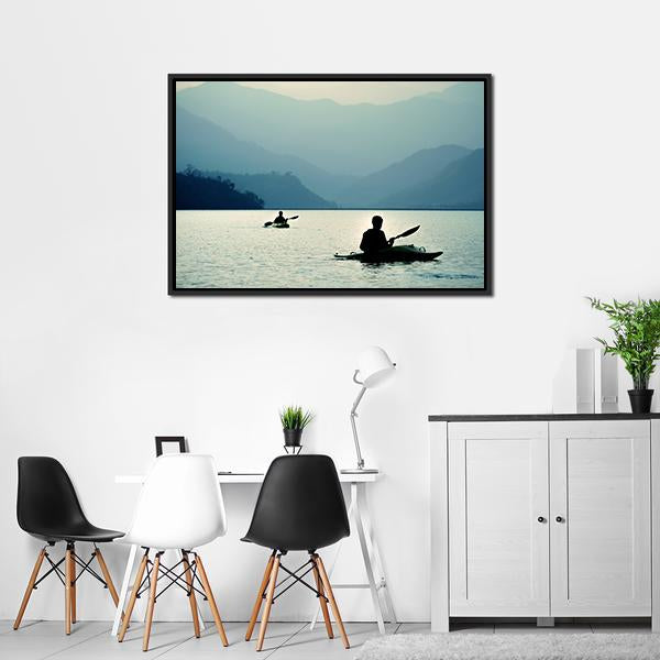 Kayaking At Sunset Canvas Wall Art-3 Horizontal-Gallery Wrap-25" x 16"-Tiaracle