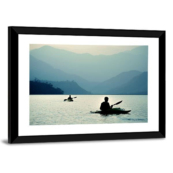 Kayaking At Sunset Canvas Wall Art-3 Horizontal-Gallery Wrap-25" x 16"-Tiaracle